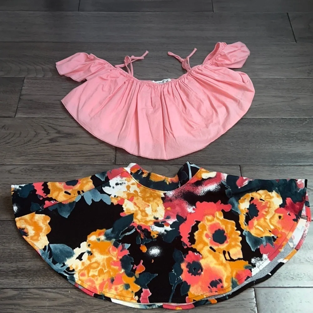 jay vee kids off shoulder crop top and flare miniskirt